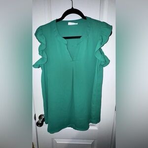 Women's Green Ruffle Sleeve Top